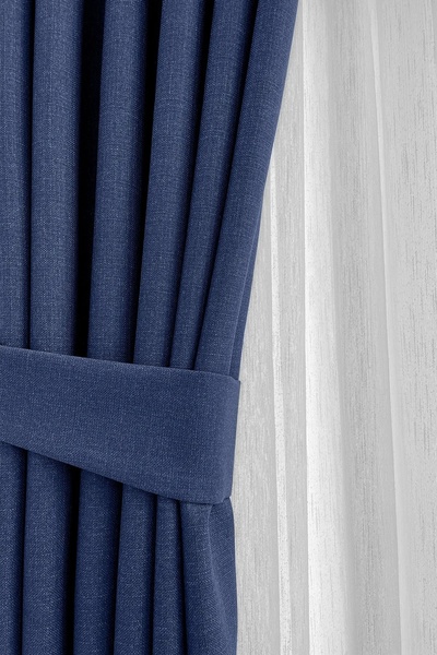 Luvora Home Nova Series Pleatless Linen Background Curtain - Navy Blue
