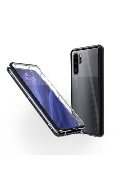OEM Carcasă magnetică pentru Huawei P30 Pro, sticlă, 360°, neagră