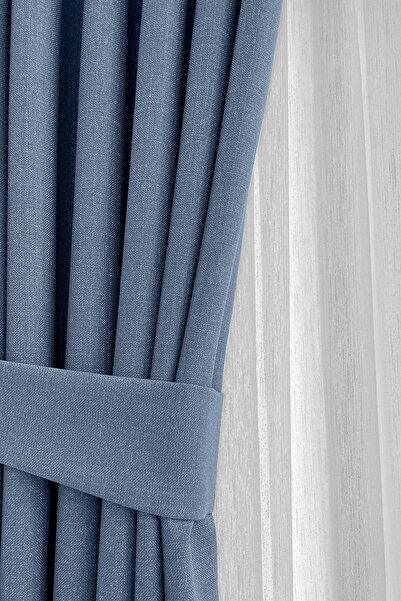 Luvora Home Nova Series Pleatless Linen Background Curtain - Indigo