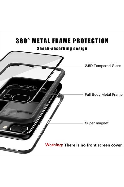 OEM Carcasă magnetică cu spate din sticlă și ramă metalică compatibilă cu iPhone 7 Plus / 8 Plus - Neagră