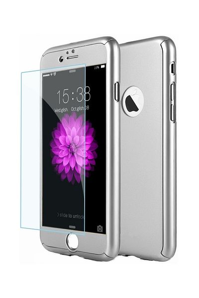 OEM Carcasă Full Cover 360° (față + spate + folie de sticlă) pentru iPhone 6 / 6S, argintie