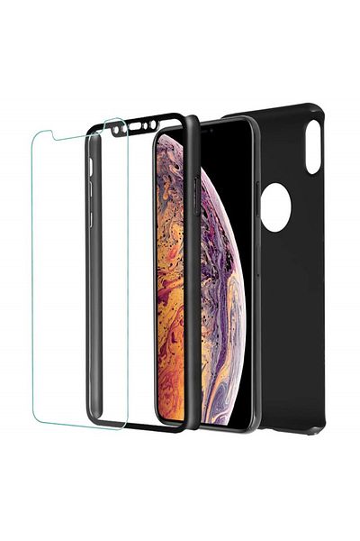 OEM Carcasă Full Cover 360° (față + spate + folie de sticlă) pentru iPhone XS Max, Negru