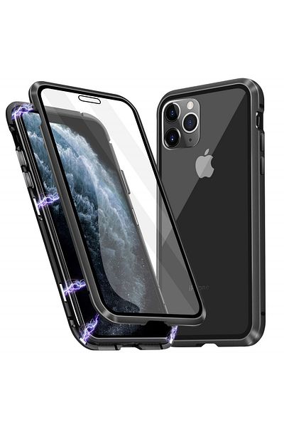 OEM Carcasă magnetică 360° (față + sticlă spate) pentru iPhone 11 Pro, neagră
