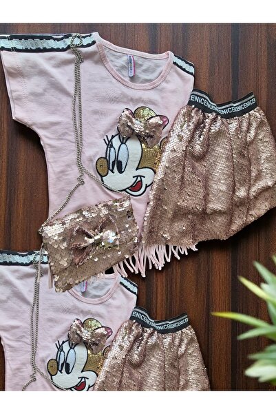 QUB CLUB Kız Çocuk Yazlık Pul Payetli Etek Çanta Takım Doğum Günü Parti Elbis...