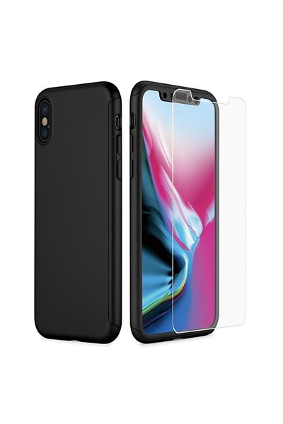 OEM Husa premium 360 de grade pentru iPhone XS MAX, corp complet, neagră, folie de protecție inclusă