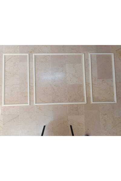 yeditepe osmanlı 4 Şeritli Dekoratif Altın Sarı Taşlı Strafor Köpük 3 lü Çerçeve Seti