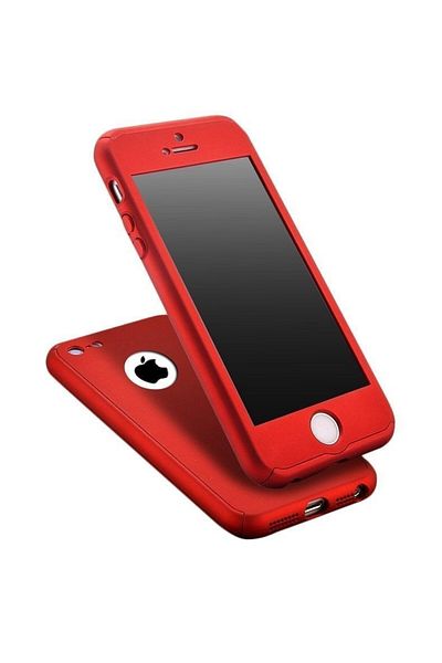 OEM Carcasă Apple iPhone 5/5S/SE, Full Body, roșie, acoperire completă la 360 de grade cu folie de protecție din sticlă gratuită