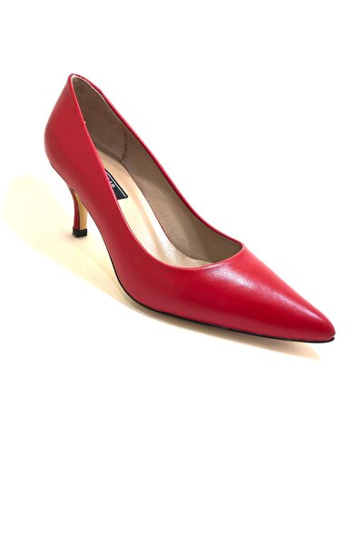Stiletto Kırmızı Kadın Topuklu Ayakkabı Hakiki Deri