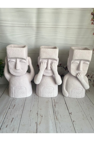 Bypinaryuksel 3lü Dekoratif Heykel,Saksı,Görmedim Duymadım Bilmiyorum Biblo