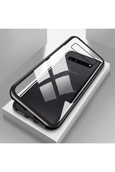 OEM Husă de protecție 360°, Nytrogel, compatibilă cu Samsung Galaxy S10, magnetică, folie spate din sticlă, neagră