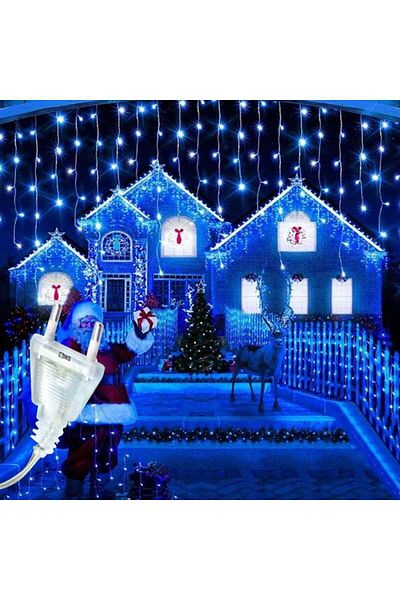 SIKS Instalație de Crăciun cu țurțuri, 20 de metri, 400 de LED-uri, cu 8 efecte luminoase, franjuri curgătoare