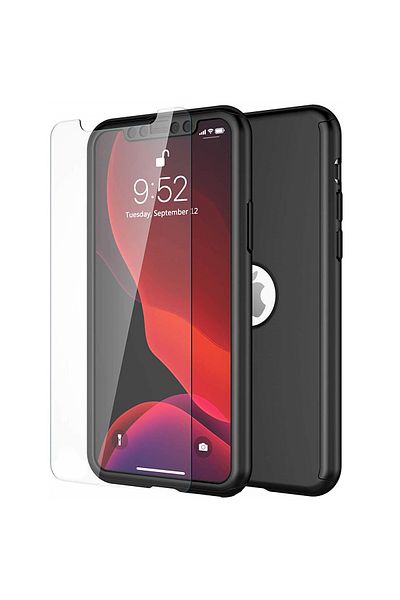 OEM Carcasă Full Cover 360° (față + spate + folie de sticlă) pentru iPhone 11, Negru
