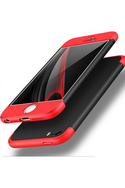OEM Carcasă Apple iPhone 6/6S, MyStyle, 360° 3 în 1 Negru-Roșu