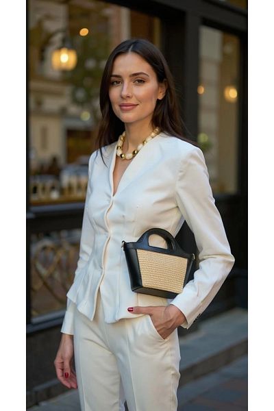 PayBuy Modern Cross Strap Hand and Shoulder Bag with Straw Detail Lightweight Minimal Stylish Design