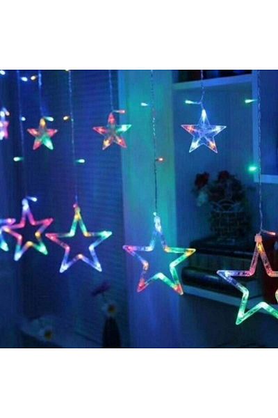 SIKS Instalație de Crăciun, Cortină luminoasă cu LED-uri, 3 metri, 8 programe, Stele luminoase multicolore