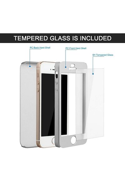 OEM Carcasă Full Cover 360° (față + spate + sticlă) pentru iPhone 5 / SE / 5S, argintie