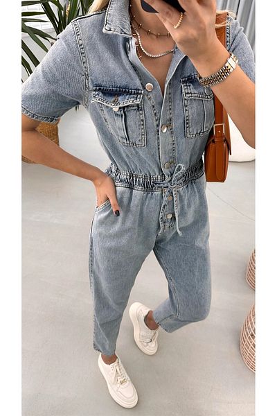 Tulipabutik Lace-Up Denim Overalls