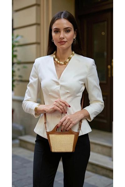 PayBuy Modern Cross Strap Hand and Shoulder Bag with Straw Detail Lightweight Minimal Stylish Design