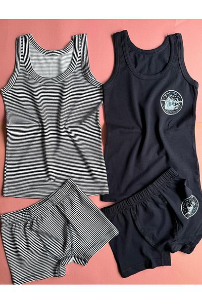 VicTroy Seaboy |   2-Piece Cotton Sailor Boy Model, Singlet and Shorts Set (4 Pieces) 10E27-28