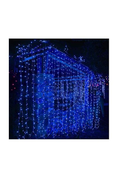 SIKS Instalație brad de Crăciun, 5 m, 120 LED-uri, 8 efecte luminoase, exterior/interior, fir alb, albastru