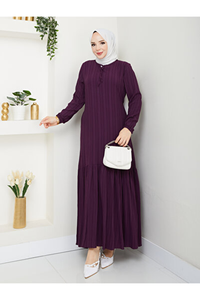 vmeste Mürdüm rengi fitilli elbise