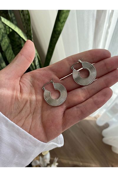 marsel aksesuar Line Model Modern Silver Color Hoop Earrings