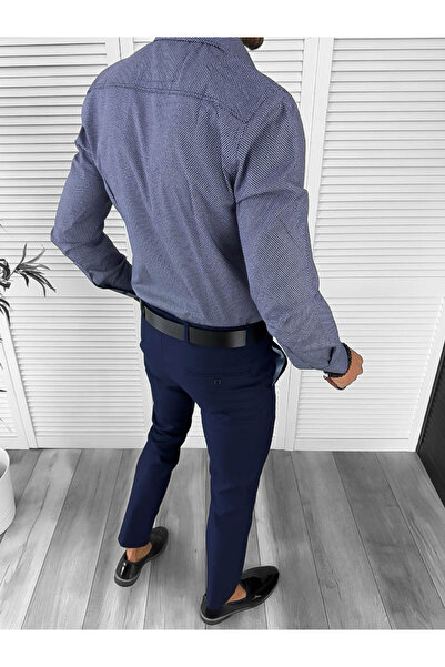 dehaine Men's shirt, elegant, navy blue with print, 13007