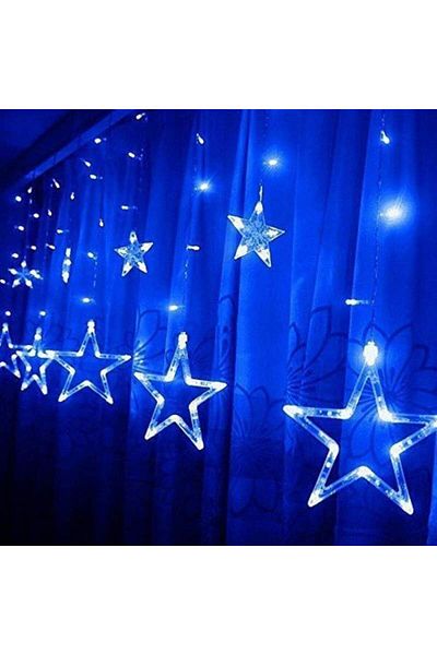 SIKS Instalație de Crăciun, Cortină luminoasă cu LED-uri, 3M, Interconectabilă, 8 Programe, Stele cu Lumină Albastră