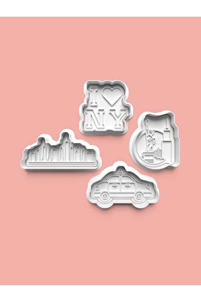 AKTASTORE قالب كوكيز نيويورك وقالب عجينة السكر مجموعة من 4 قطع 0670-set