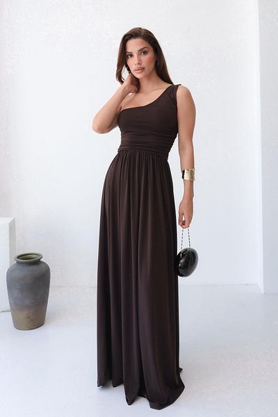 STANVİA One Shoulder Draped Maxi Dress Brown