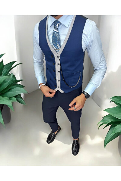 dehaine Men's suit, pants with vest, blue, 13237