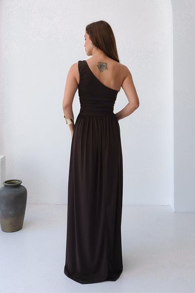 STANVİA One Shoulder Draped Maxi Dress Brown