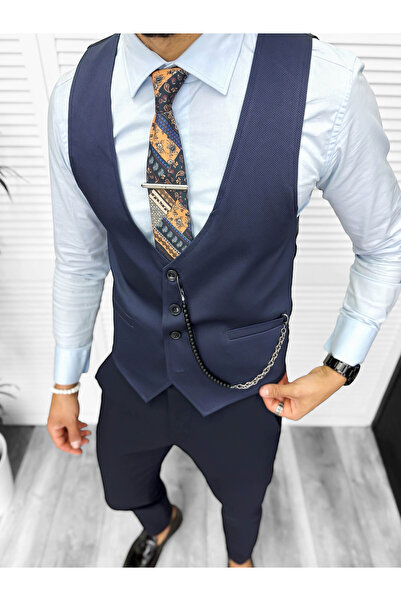 dehaine Men's suit, pants with vest, navy blue, 13240