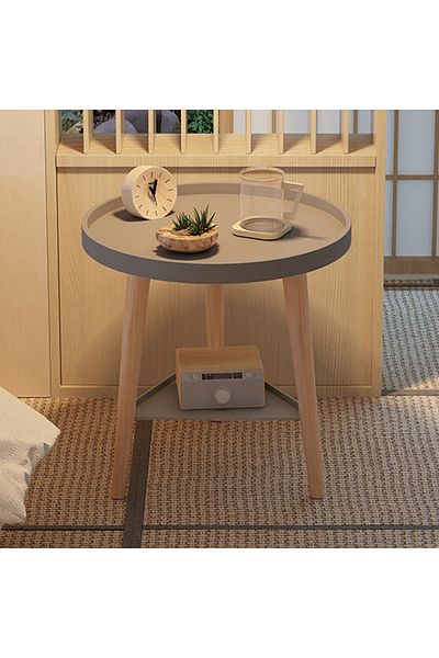 EqiEch Round Coffee Table, 4-Tier Rustic Design with Storage Shelf for Living Room Furniture,Grey