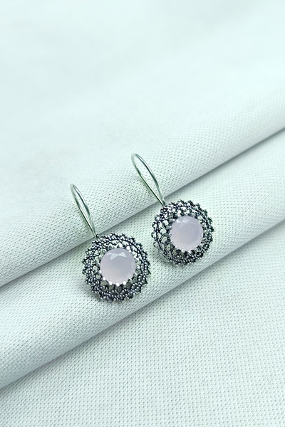 1881 STORE 925 Ayar Gümüş El Işi Mardin Midyat Telkari Doğal Taşlı Kadın Küpe