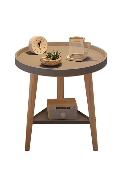 EqiEch Round Coffee Table, 4-Tier Rustic Design with Storage Shelf for Living Room Furniture,Grey