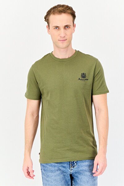 Aquascutum تي شيرت رجالي بشعار العلامة التجارية بأكمام قصيرة ورقبة دائرية، زي...