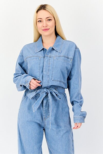 Esprit Women Washed Long Sleeve Jumpsuits, Blue