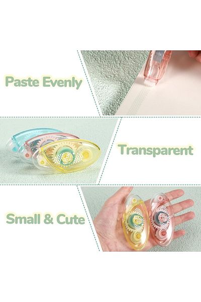 COOYA 3PCS Correction Tape,Colorful Portable Smooth Roller Corrector for Students,(8mm x 5m)