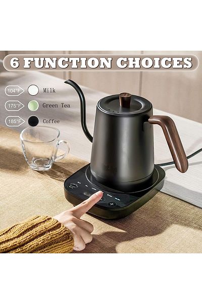 COOYA Kettle,Gooseneck kettle 0.8L,304 Stainless Steel,BPA Free,1000W Quick Heating,Black
