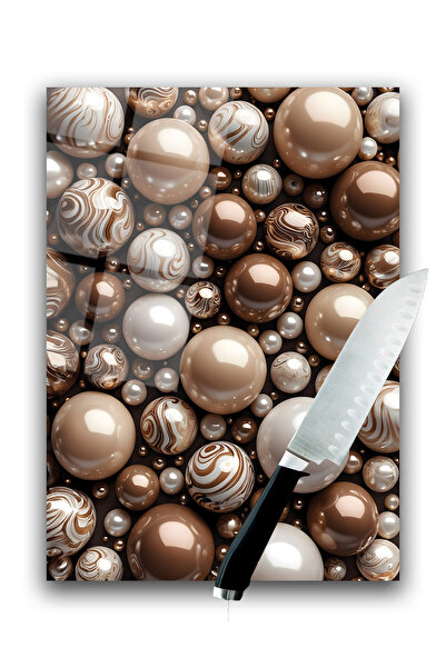 home dekors Glass Cutting Board Chopping Board Brown Stones Dowry Gift 35X25 cm