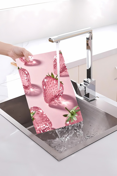 home dekors Glass Cutting Board Chopping Board Pink Strawberries Dowry Gift 35X25 cm