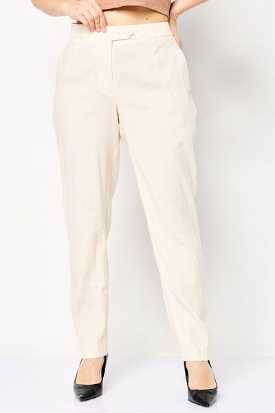 Gant Women Regular Fit Solid Dress Pants, Cream