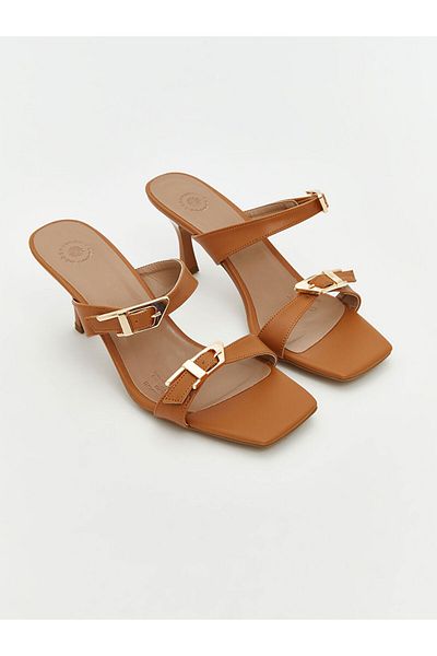 LC Waikiki New Season Square Toe Buckle Heeled Women's Slippers - S5Ji34Z8