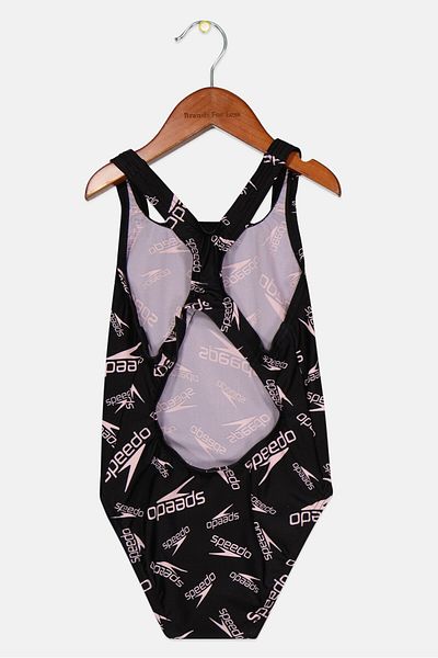 SPEEDO Kids Girl One Piece Brand Logo Swimwear, Pink/Black