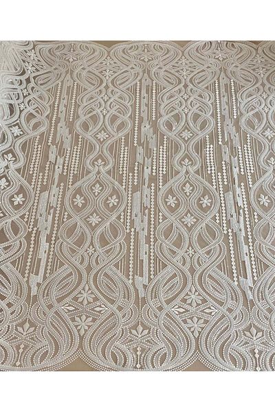 Luxuro Ivory Lace with Geometric Pattern, Pearls and Sequins