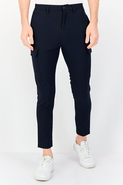 CELIO Men Regular Fit Plain Cargo Pants, Navy