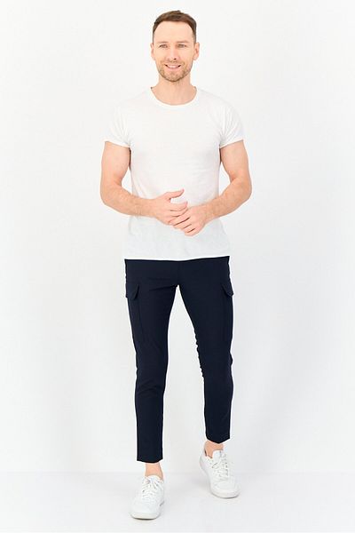 CELIO Men Regular Fit Plain Cargo Pants, Navy