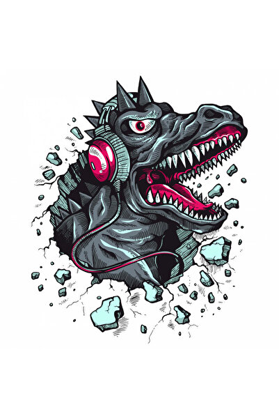 INOVATIX Set de 8 piese, autocolant dinozaur ascultând la căști, INOVATIX®. 6 cm