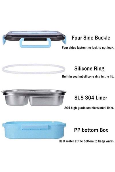 COOYA 1.5L Stainless Steel Lunch Bento Box with Soup Bowl, 4 Compartments Food Container for Kids,Adults